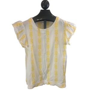 THML Womens Yellow White Embroidered Flutter Sleeve Blouse SRT0883-Y Medium